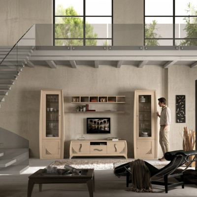 Woonkamerset vitrine TV dressoir wandplanken dressoirs kast houten meubels 5-delig.