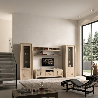 Woonkamerset vitrine TV dressoir wandplanken dressoirs kast houten meubels 5-delig.
