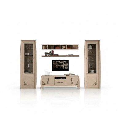 Woonkamerset vitrine TV dressoir wandplanken dressoirs kast houten meubels 5-delig.