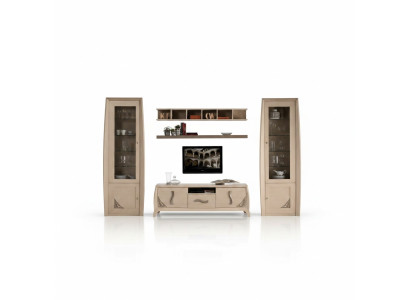 Woonkamerset vitrine TV dressoir wandplanken dressoirs kast houten meubels 5-delig.