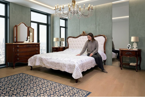 Slaapkamerontwerp Klassieke luxe meubelen Modern bed 2x nachtkastje 4-delige set