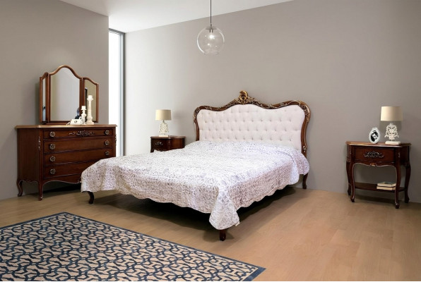Slaapkamerontwerp Klassieke luxe meubelen Modern bed 2x nachtkastje 4-delige set