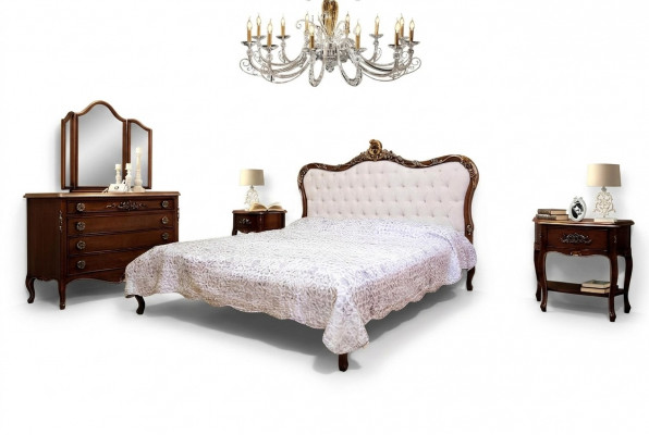 Slaapkamerontwerp Klassieke luxe meubelen Modern bed 2x nachtkastje 4-delige set