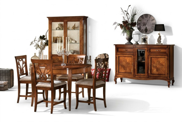 Eetkamer set stoelen 4x vitrine groep eetkamerset vitrines 7-delig commode