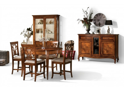 Eetkamer set stoelen 4x vitrine groep eetkamerset vitrines 7-delig commode