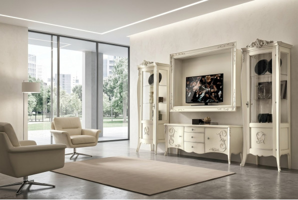 Stel 4-delige woonkamerset rtv vitrine tv dressoir kast tafel woonkamer houten meubels