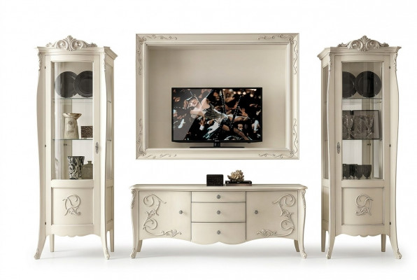 Stel 4-delige woonkamerset rtv vitrine tv dressoir kast tafel woonkamer houten meubels