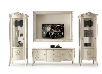 Stel 4-delige woonkamerset rtv vitrine tv dressoir kast tafel woonkamer houten meubels