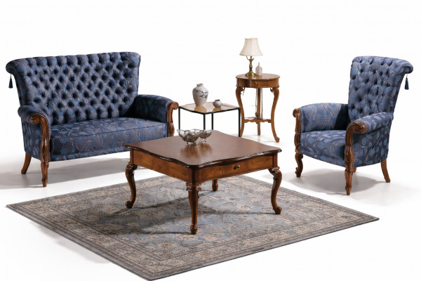 Italiaanse bankstel Bank 2x fauteuil Salontafel Bijzettafel 4-delig luxe set