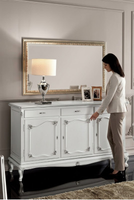 Laden Italiaanse meubels Massief Spiegel 2-delig dressoir Sideboard kast Hout