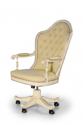 Bureau stoel hout directiestoel Chesterfield Italiaanse meubels wit draaibaar wit nieuw.