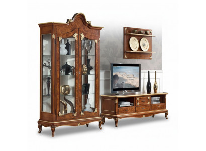 Italiaanse woonkamer woonwand rtv Tv dressoir kast vitrine wandplank 3-delig
