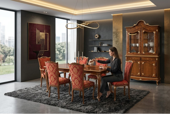 Italiaanse eetkamertafel + 6x armstoelen eetgroep eetset 7-delig.