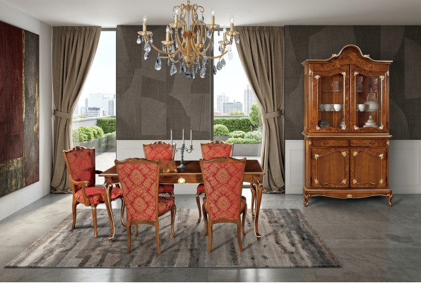 Italiaanse eetkamertafel + 6x armstoelen eetgroep eetset 7-delig.
