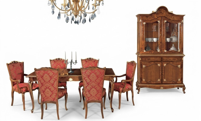 Italiaanse eetkamertafel + 6x armstoelen eetgroep eetset 7-delig.