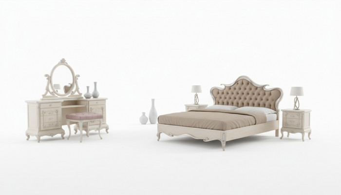 Luxe slaapkamer set Bed Nachtkastjes Kruk Kaptafel Spiegel Volledig nieuw