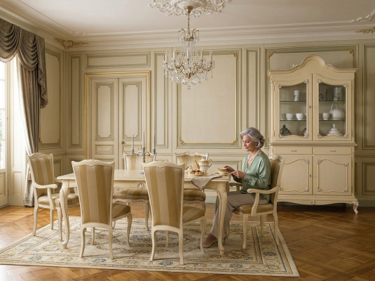 Tafelset garnituur eettafel 6 stoelen luxe stijl meubels 8 delig stoelgroep vitrine.