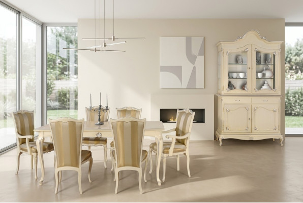 Tafelset garnituur eettafel 6 stoelen luxe stijl meubels 8 delig stoelgroep vitrine.