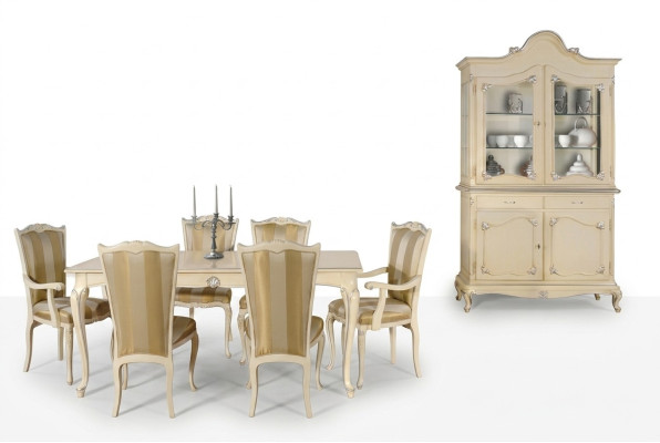Tafelset garnituur eettafel 6 stoelen luxe stijl meubels 8 delig stoelgroep vitrine.