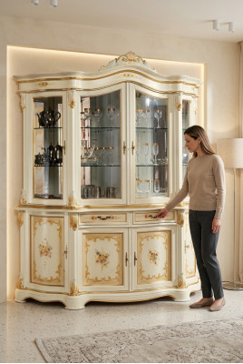 Vitrine glazen kast vitrine woonkamer hout dressoir Italiaanse meubels rek