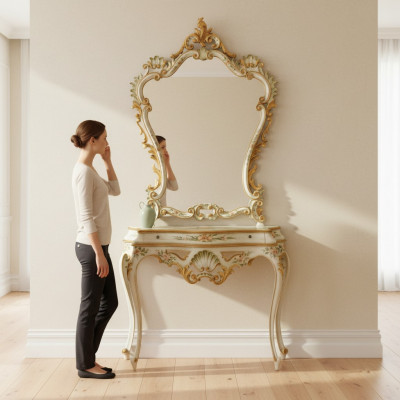 Console tafel Spiegel dressoir Set Hout Italiaanse meubels stijlen Elisa 2-delig Nieuw
