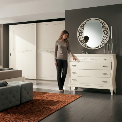 Dressoir met spiegel dressoirs hout meubilair 2-delig wit Italië