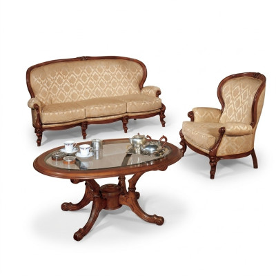 Klassieke bankstelsel bank bank fauteuil salontafel Italiaanse meubels 3-delig.