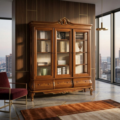 Vitrine kast Boekenplank Dressoir Klassieke Italiaanse meubels Planken Hout