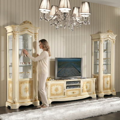 Woonkamer 2x vitrine wandmeubel kasten Design tv vitrine set 3-dlg kast Nieuw