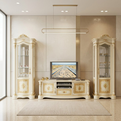 Woonkamer 2x vitrine wandmeubel kasten Design tv vitrine set 3-dlg kast Nieuw