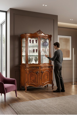 Vitrine Eetkamer Dressoir Massief Houten Kasten Italiaanse Meubels Glazen Kast Nieuw.