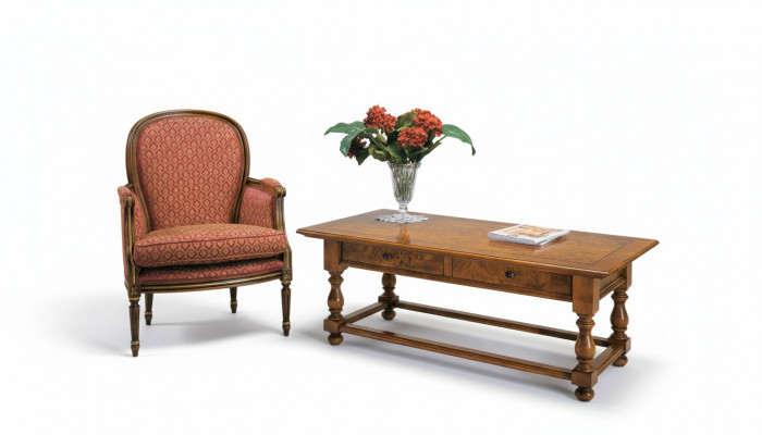 Fauteuil met bijzettafel in antieke stijl meubels van echt hout Tafel Leunstoel set 2-delig Nieuw