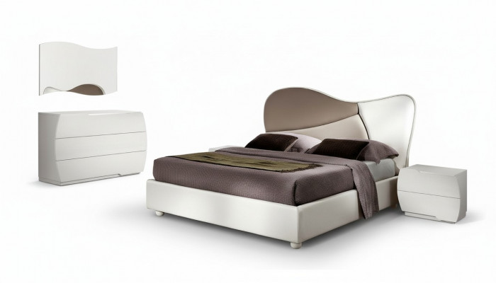 Slaapkamer Bed Nachtkastje Dressoir Spiegel Set Wit Modern Luxe Set 5-delig