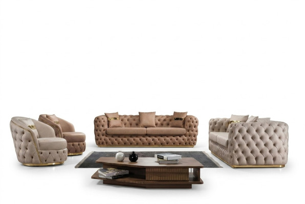 Chesterfield bankstel 3+3+1+1 zitsbankstel bank fauteuil bankstellen leder beige.   Chesterfield bankstel 3+3+1+1 bank fauteuil bankstel in beige leder.