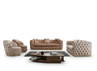 Chesterfield bankstel 3+3+1+1 zitsbankstel bank fauteuil bankstellen leder beige.   Chesterfield bankstel 3+3+1+1 bank fauteuil bankstel in beige leder.
