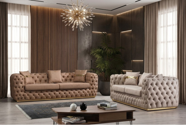 Beklede bankstel, bankstel 3+3 zits Chesterfield luxe set bankstellen leer.