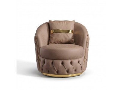 Een luxueuze, moderne fauteuil in een lichte beige tint van Chesterfield