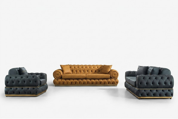Sofa set 3+3+1 zits bankstel bank fauteuil bankstellen leer luxe Chesterfield.