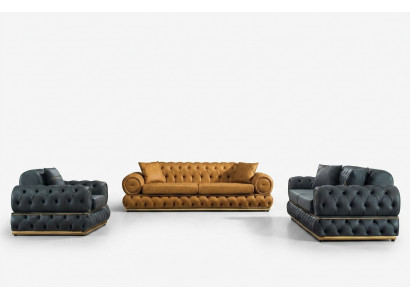 Sofa set 3+3+1 zits bankstel bank fauteuil bankstellen leer luxe Chesterfield.