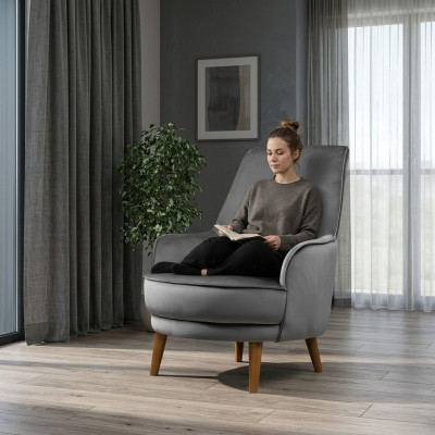 Zetel Stoel Modern Design Woonkamer Bekleed Eenzitter Relax Grijs Stijl Luxe