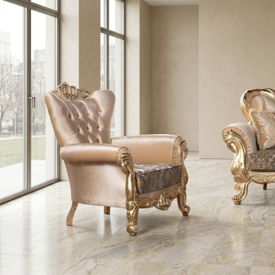 Fauteuil Zitting Zitter Design Woonkamer Bekleding Nieuw Stijl Barok Rococo Luxe Beige