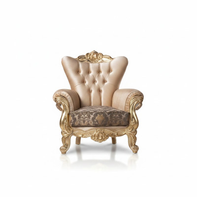Fauteuil Zitting Zitter Design Woonkamer Bekleding Nieuw Stijl Barok Rococo Luxe Beige