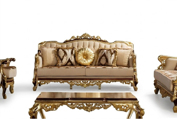 Driepersoonsbank 3-zits Barok Rococo Bank Luxe Bankstellen Stof Textiel Ontwerp