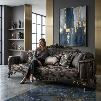 Bankstel 3-zits meubel stof driezits banken luxe woonkamer barok stijl 3-zits nieuw