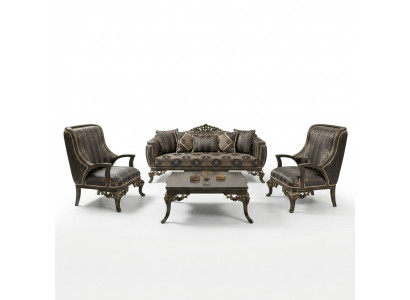 Ohrensessel Fauteuil Design Bekleding Bank Bankstel Textiel Barok Woonkamer Blauw
