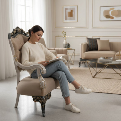 Zetel Oorkapstoel Ontwerp Bekleding Sofa Bank Textiel Barok Woonkamer Stof Zitplaats