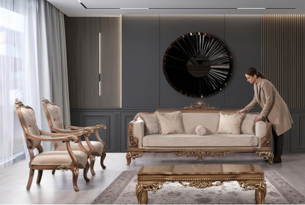 Set bankstoel bankstel 3+1+1 zits luxe groep barok rococo meubels