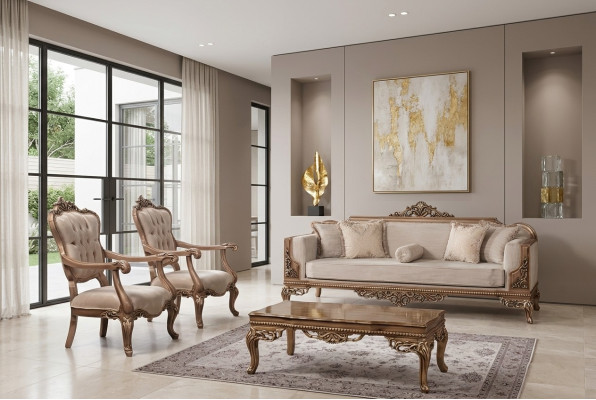 Set bankstoel bankstel 3+1+1 zits luxe groep barok rococo meubels