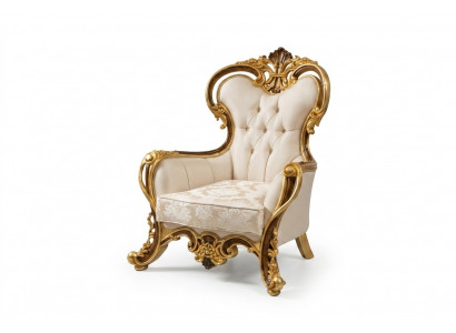 Luxe klassieke fauteuil met oor in wit-gouden barok design.