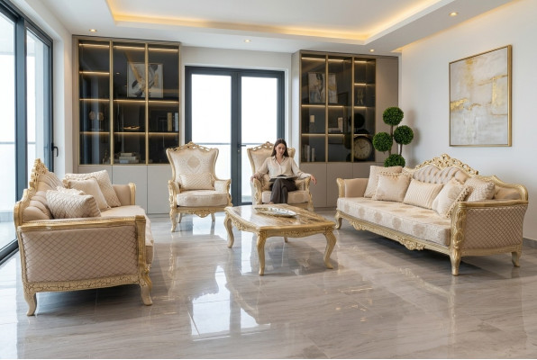 Luxe 5-delige bankstel met 3+3+1 zitplaatsen en salontafel.